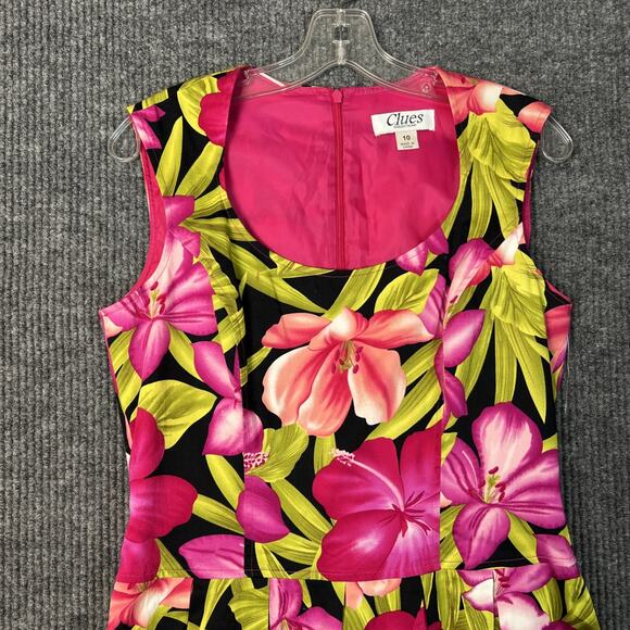 Clues Collection Womens Hawaiian Floral Fit And Flare Dress Size 10 Tropical - Picture 3 of 9